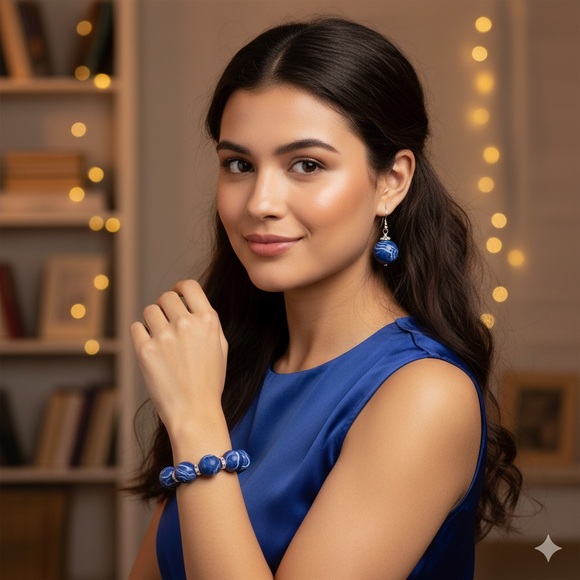 Handmade Polymer Clay Jewelry - Artisan Handmade Blue & White Polymer Clay Bracelet Elegant & Boutique Style